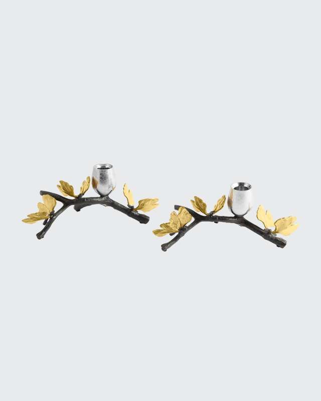 Butterfly Ginkgo Candleholders Low S/2